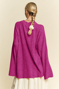 Davi & Dani High-Low Round Neck Drop Shoulder Sweater - Brittney MADE