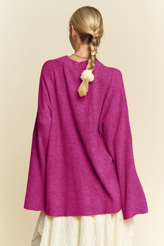 Davi & Dani High-Low Round Neck Drop Shoulder Sweater - Brittney MADE