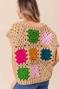 BiBi Granny Square Openwork Sweater Vest - Brittney MADE