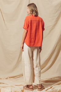 SO ME Cotton Linen Textured Woven Slouchy Wide Leg Pants - Brittney MADE