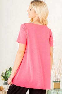 Heimish Full Size V-Neck Short Sleeve T-Shirt with Bar Detail Plus Size - Brittney MADE
