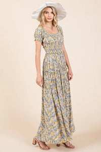 Mittoshop Flower Print Puff Sleeve Gathered Maxi Dress - Brittney MADE