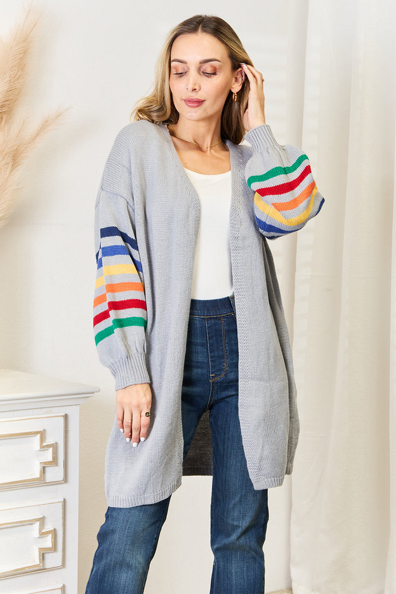 Angel Wings Multicolored Stripe Open Front Longline Cardigan - Brittney MADE