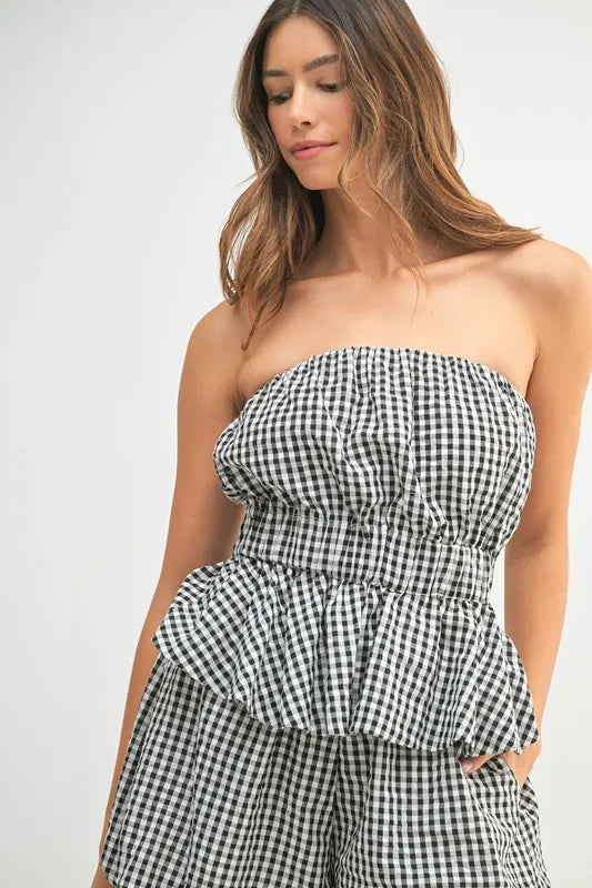 MABLE Gingham Tube Top and Shorts Set - Brittney MADE