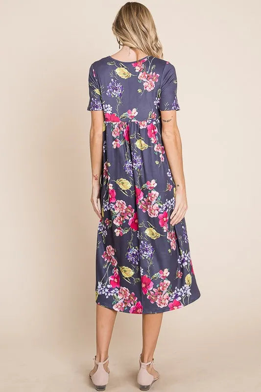 BOMBOM Floral Print Midi Dress - Brittney MADE
