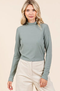 Mittoshop Mock Neck Rib Knit Long Sleeve Crop Top - Brittney MADE