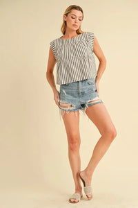 Aemi+Co Ruched Striped Round Neck Sleeveless Top - Brittney MADE