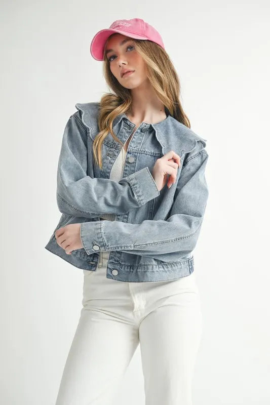 MABLE Scallop Peter Pan Collar Denim Jacket - Brittney MADE