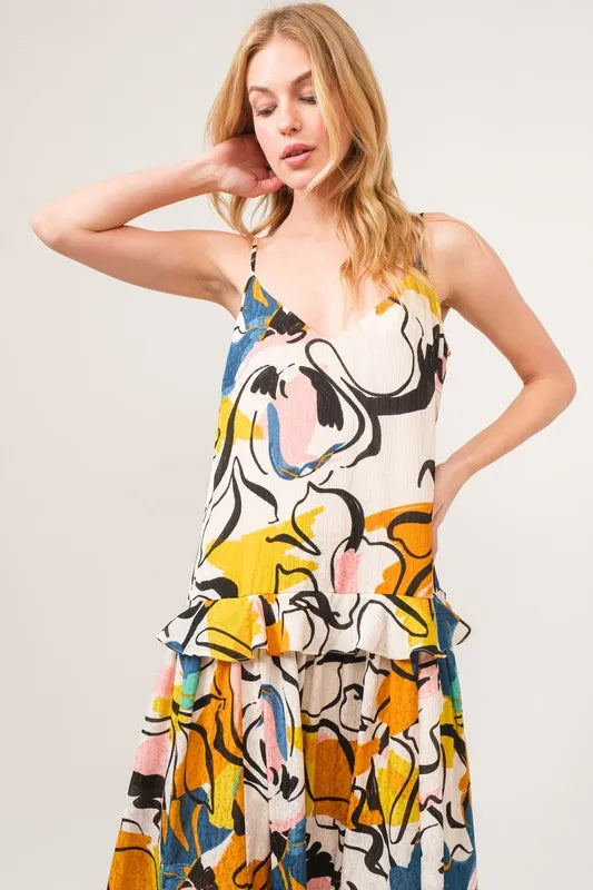And The Why Ruffled Abstract Floral Printed Midi Cami Dress - Brittney MADE
