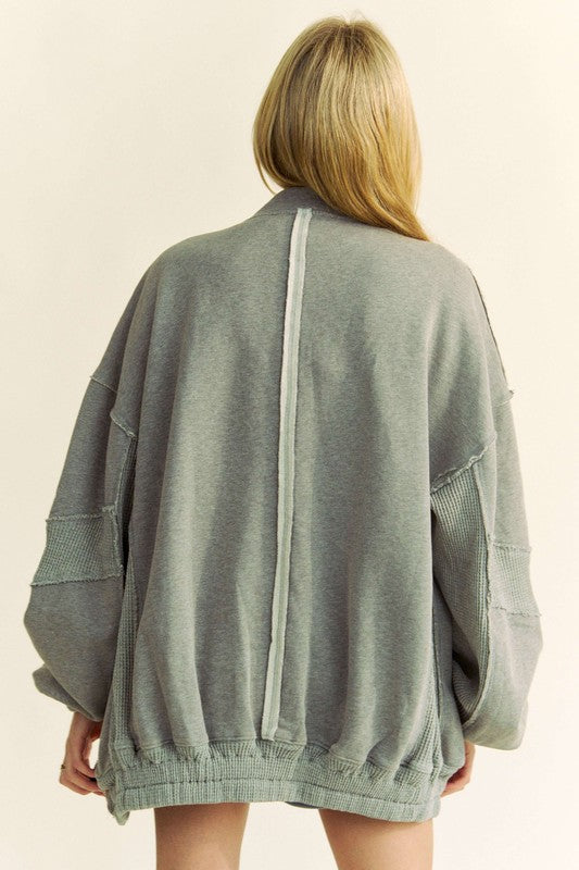 Davi & Dani Exposed Seam Zip Up Dropped Shoulder Jacket - Brittney MADE