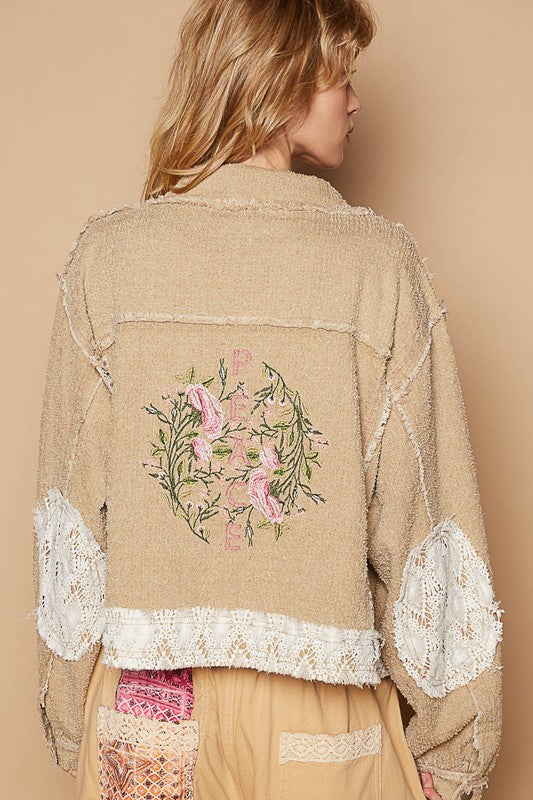 POL Crochet Patch Embroidered Button Up Jacket - Brittney MADE