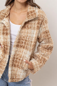 HYFVE Plaid Collared Neck Boucle Jacket with Pockets - Brittney MADE