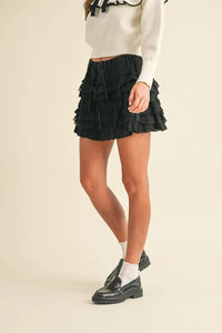 MABLE Ruffle Detailed Cotton Gauze Tiered Mini Skirt - Brittney MADE