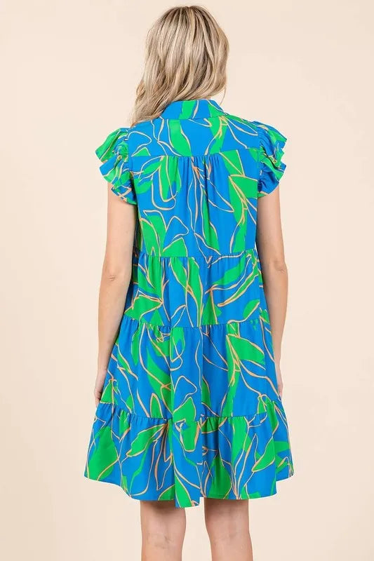 Mittoshop Leaf Print Ruffle Sleeve Tiered Mini Dress - Brittney MADE