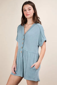 VERY J Two Tone Ribbed Knit Comfy Casual Romper - Brittney MADE