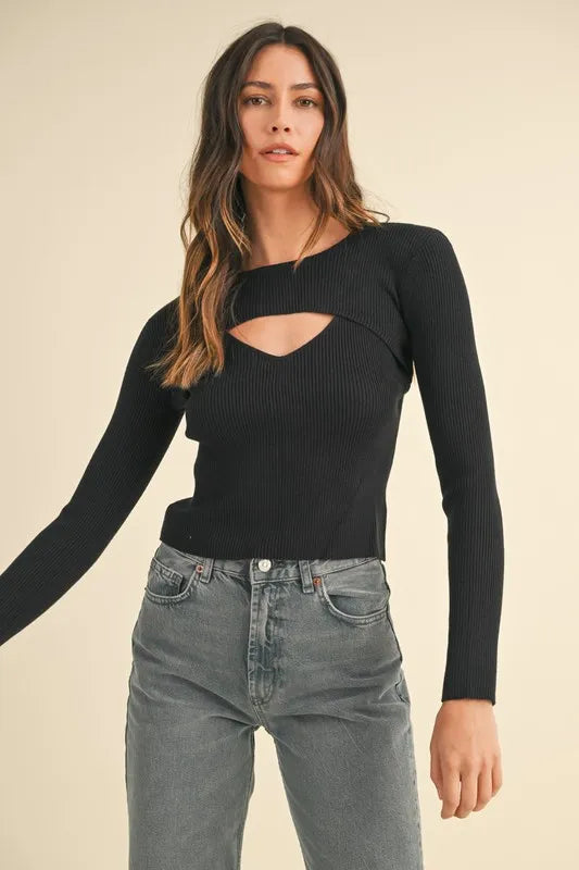 MABLE Cutout Long Sleeve Ribbed Knit Top - Brittney MADE