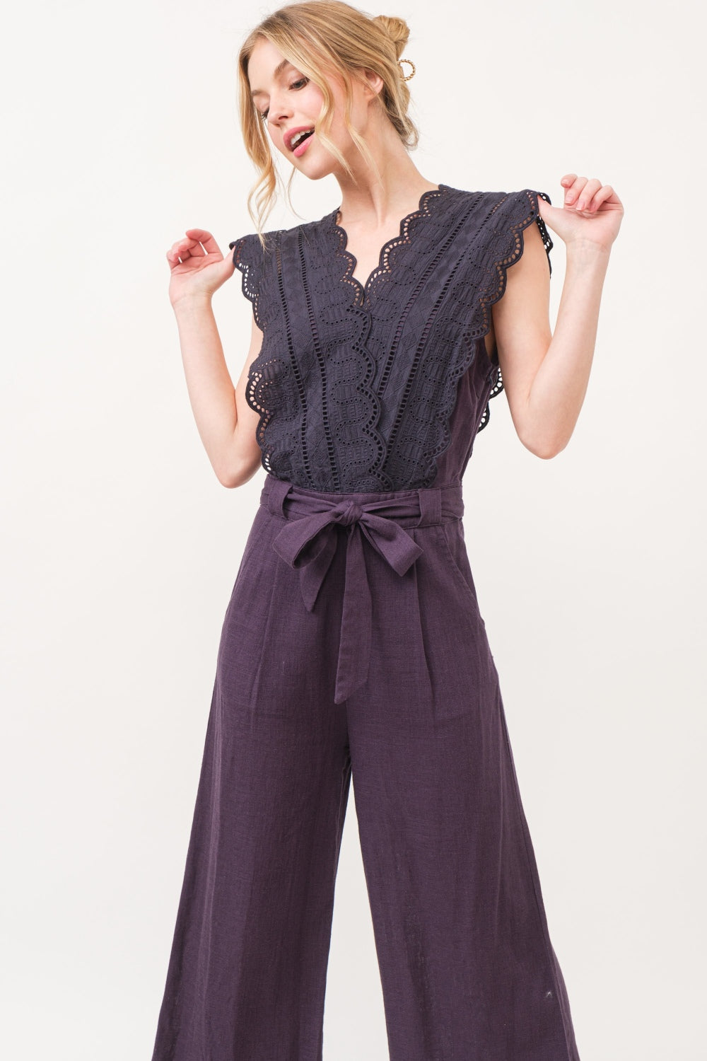 And The Why Laced Surplice Tie Waist Jumpsuit - Brittney MADE