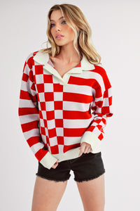 Aemi + Co Striped & Checkered Drop Shoulder Sweater - Brittney MADE