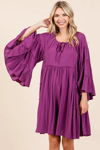 Mittoshop Frill Tie Neck Bell Sleeve Dress - Brittney MADE