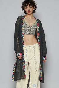 POL Floral Trim Lace Open Front Longline Cardigan - Brittney MADE