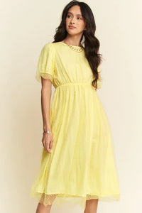 Davi & Dani Mesh Puff Short Sleeve Midi Dress - Brittney MADE