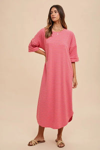 Annie Wear Striped Round Neck Terry Midi Dress - Brittney MADE