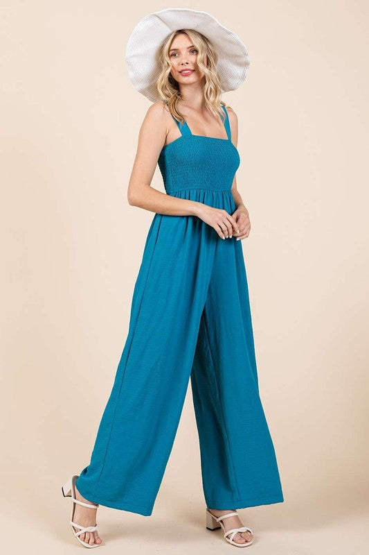 Mittoshop Smocked Wide Strap Wide Leg Overalls - Brittney MADE