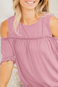 Heimish Full Size Frill Round Neck Cold Shoulder T-Shirt Plus Size - Brittney MADE