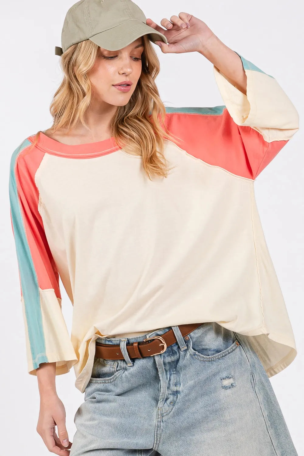 SAGE + FIG Color Block Curved Hem T-Shirt - Brittney MADE