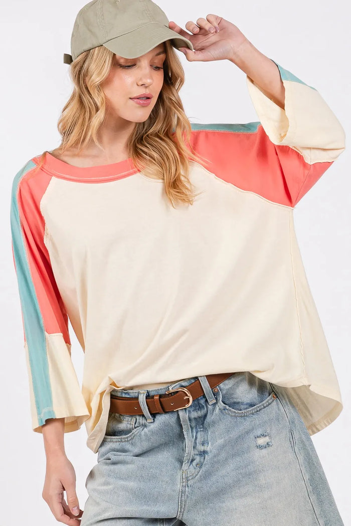 SAGE + FIG Color Block Curved Hem T-Shirt - Brittney MADE