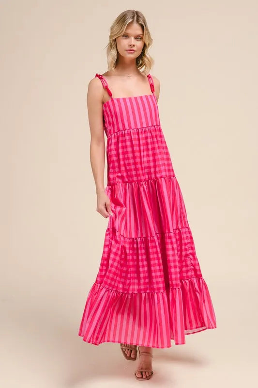 SO ME Stripe Tiered Maxi Dress with Colorful Chain Strap - Brittney MADE