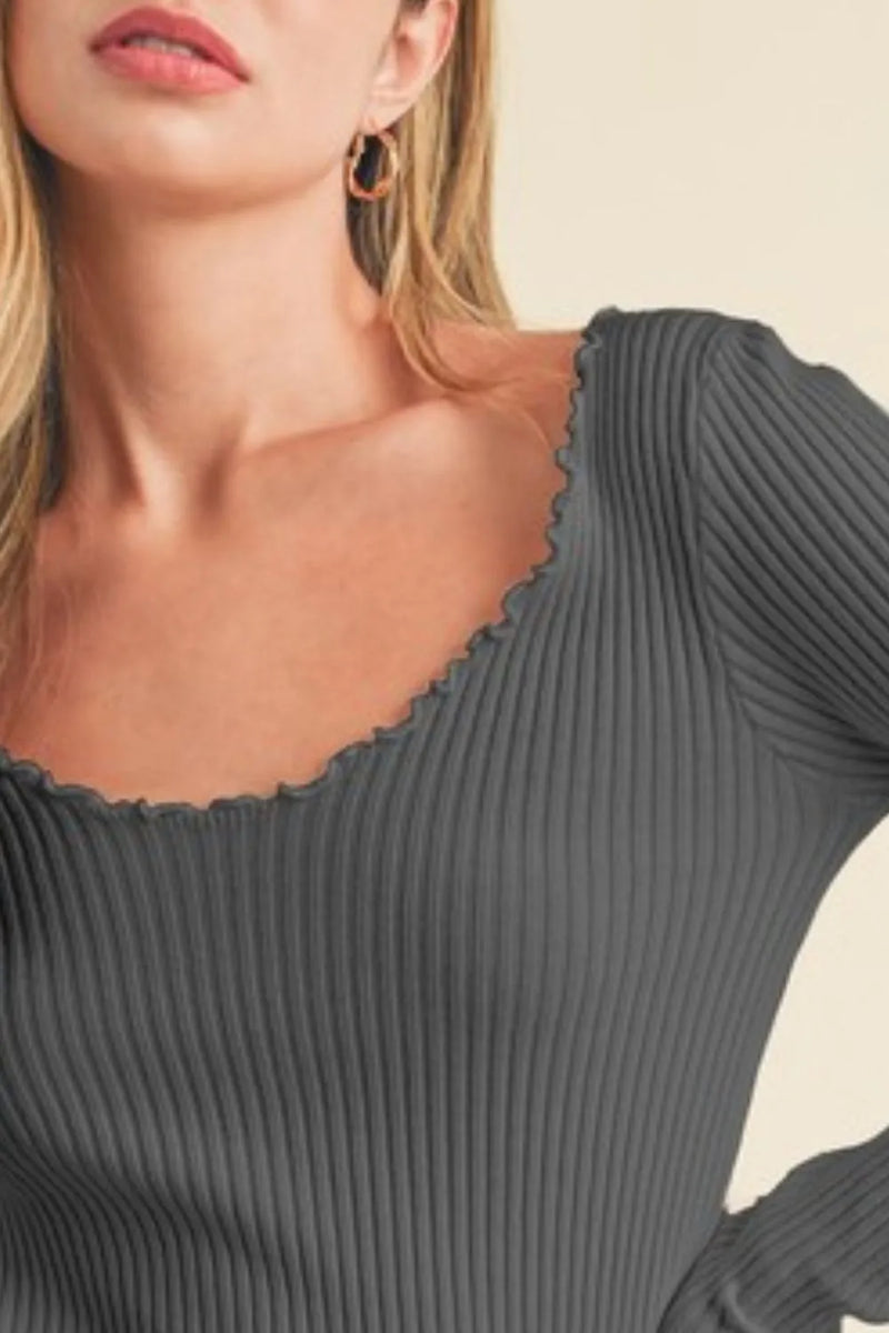 Aemi + Co Lettuce Hem Scoop Neck Long Sleeve Knit Top - Brittney MADE