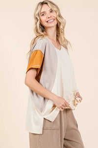 Mittoshop Color Block V-Neck Short Sleeve T-Shirt - Brittney MADE