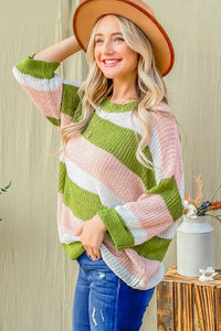 And The Why Multi Striped Mesh Pullover Spring Sweater - Brittney MADE