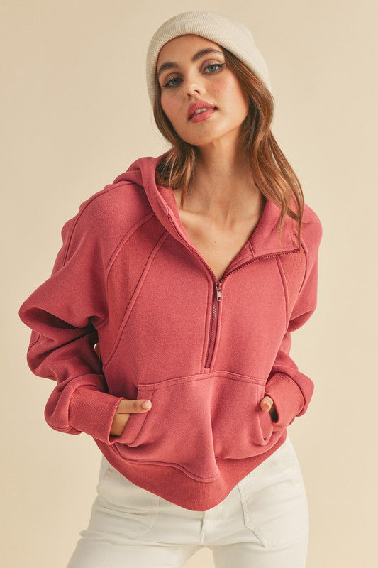 Aemi + Co Half Zip Raglan Sleeve Hoodie with Kangaroo Pocket - Brittney MADE
