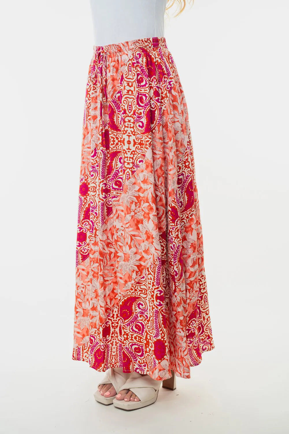 White Birch Full Size High Waisted Floral Woven Skirt - Brittney MADE