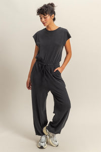 HYFVE Back Keyhole Round Neck Cap Sleeve Drawstring Jumpsuit - Brittney MADE