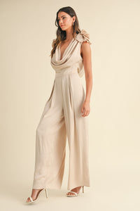 MABLE 3D Floral Applique Deep Cowl Neck Jumpsuit - Brittney MADE