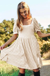 Davi & Dani Eyelet Baby Doll Romantic Square Neck Dress - Brittney MADE