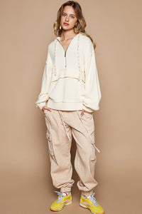 POL Half Zip Drop Shoulder Hooded Sweater - Brittney MADE