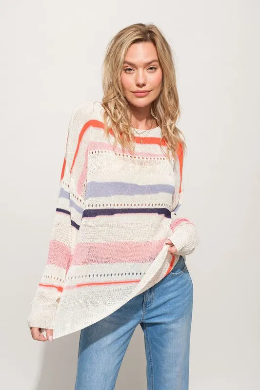 And The Why Abstract Striped Light Weight Loose Sweater - Brittney MADE