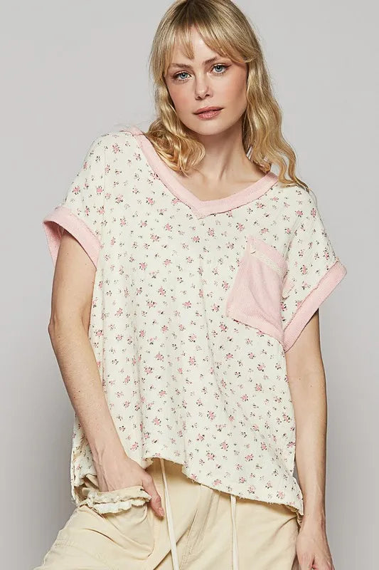 POL Floral V-Neck Short Sleeve T-Shirt - Brittney MADE