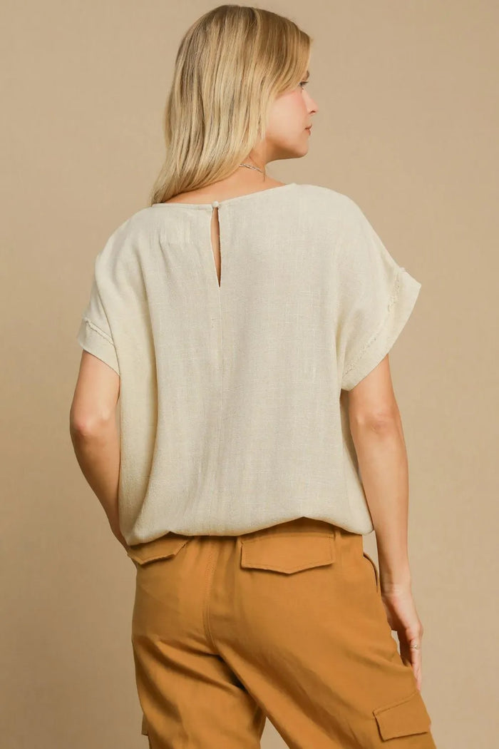 Umgee Drawstring Hem Round Neck Short Sleeve T-Shirt - Brittney MADE