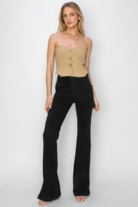 RISEN Full Size High Rise Side Slit Cargo Bootcut Jeans - Brittney MADE