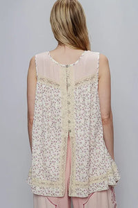 POL Lace Detail Floral Round Neck Sleeveless Top - Brittney MADE