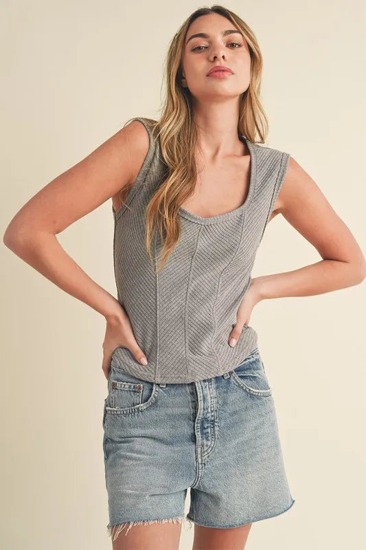 Aemi + Co Exposed Seam Ribbed Wide Strap Tank - Brittney MADE