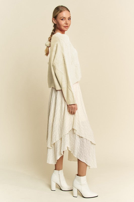 Davi & Dani Diamond Cable Pattern Drop Shoulder Sweater - Brittney MADE