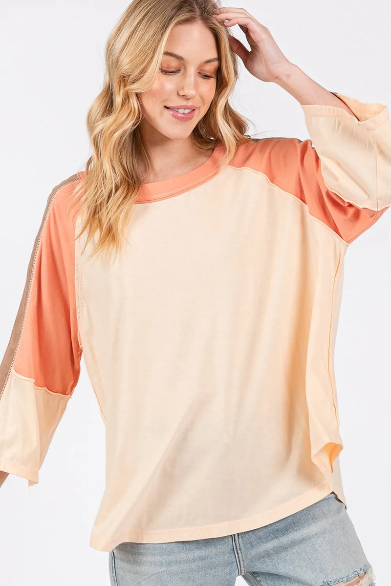 SAGE + FIG Color Block Curved Hem T-Shirt - Brittney MADE