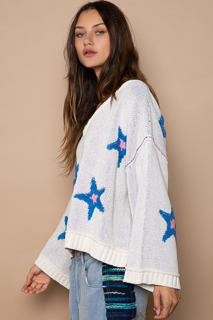 POL Long Sleeve Star Patch Sweater - Brittney MADE
