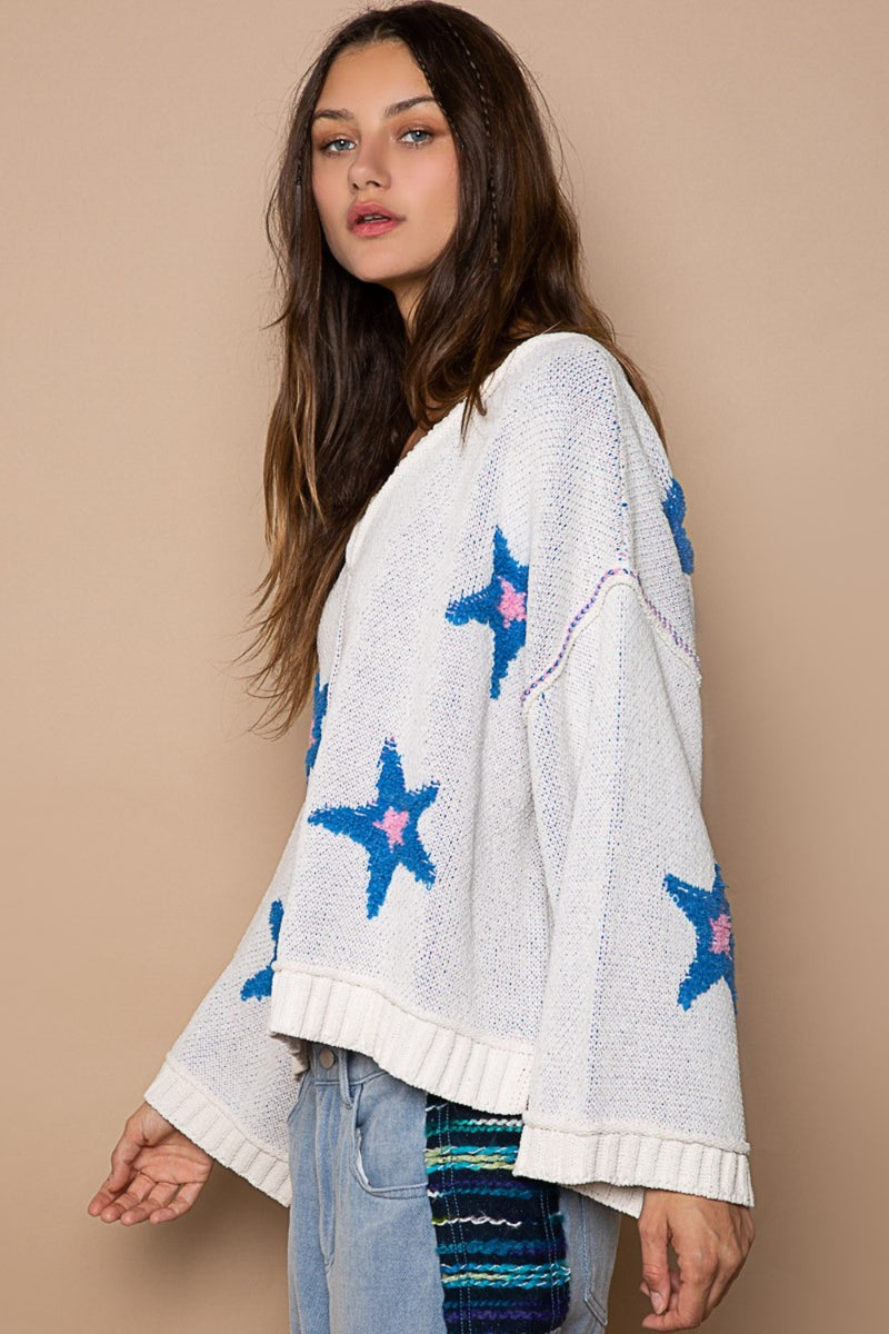 POL Long Sleeve Star Patch Sweater - Brittney MADE